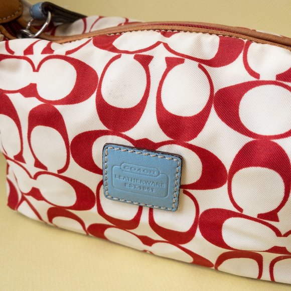 COACH VTG 2000’s Coach Mini Handbag Cream & Red C - Picture 5 of 10